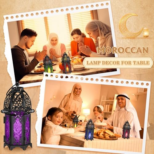 Mumufy 6 Pcs Moroccan Lantern Ramadan Lantern Eid Mubarak Decor, Black - Image 5