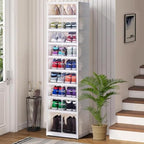 Shoe Box Foldable Storage Box Easy Assembly Collapsible Shoes Rack Clear Shoe Storage Cabinet Shoe Organizer Shoe Container Box with Lids Large Size Shoe Rack (9 layers clear door) by AOHMPT