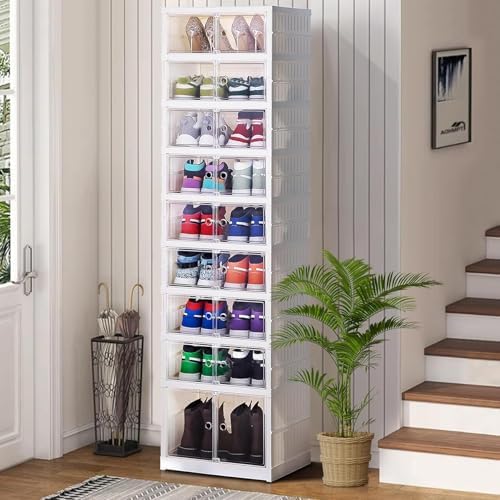 Shoe Box Foldable Storage Box Easy Assembly Collapsible Shoes Rack Clear Shoe Storage Cabinet Shoe Organizer Shoe Container Box with Lids Large Size Shoe Rack (9 layers clear door) by AOHMPT