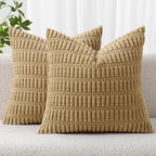 MIULEE Pack of 2 Corduroy Decorative Throw Pillow Covers 24x24 Inch Soft Boho Striped Pillow Covers Modern Farmhouse Home Decor for Sofa Living Room Couch Bed Khaki by MIULEE