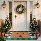 2 Piece Christmas Door Mat Set, Reindeer Coir Mat & Green Plaid Mat - Image 4