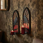 Gothic Wall Candle Sconces Set of 2, Wrought Iron Crow Wall Mounted Candelabra Holder with Removable Trays for Taper & Pillar Candles, Medieval Cathedral Window Design, Dark Academia Decor - Image 5