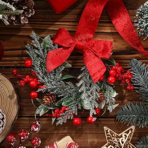 Dingion 6 Pcs 6" Christmas Mini Cabinet Wreaths for Kitchen with Ribbon - Image 4