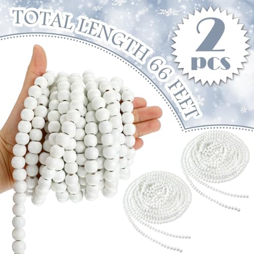 Giegxin 2 Pcs Wood White Christmas Bead Garland 66 Feet in Total Farmhouse - Image 4