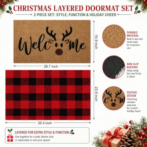 Tinideya 2 Pcs Christmas Reindeer Layered Doormat Set, 23.6'' x 35.4'' - Image 3