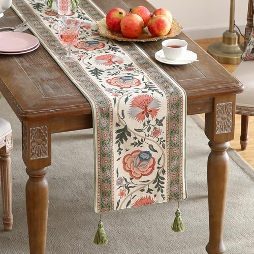 ISAENNE Designer Vintage Linen Table Runner,71"x12"-Daffy B - Image 2