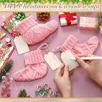 Suhine 36 Set Mini Christmas Knitted Stockings 6'' Neutral Christmas Stocking Rustic Modern Farmhouse Xmas Tree Decor with Wooden DIY Tags Gifts Bulk for Holiday Mantel Party Favor(Pink) - Image 4
