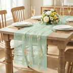 Artoid Mode 6PC Wildflower Floral Sage Green Gauze Embroidery Table Runner 120 Inch 10FT, Tulle Seasonal Spring Kitchen Dining Table Decor for Home Party - Image 2