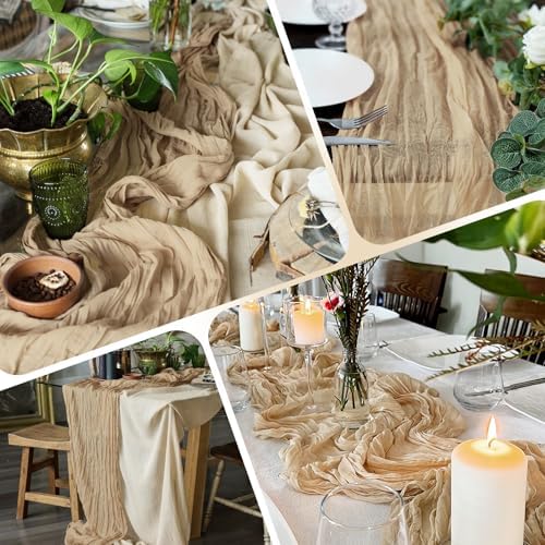 14 Pack Beige Cheesecloth Table Runner 17x108 Inch Semi Sheer Boho Gauze Cheese Cloth Fabric Table Runners, for Wedding Party Baby Shower Birthday Home Decor Garden Farmhouse - Image 5