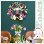 Panelee 18 Inch Easter Wreath for Front Door Cross Wreath Christian Easter Hanging Decorations He Is Risen Religious Artificial Lilies Lavender Eggs Grape Vines Sign for Spring Home Wall Door(Elegant) - Image 6