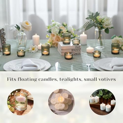 Hewory Glass Tealight Candle Holder: 24 PCS Green Votive Candle Holders - Image 5