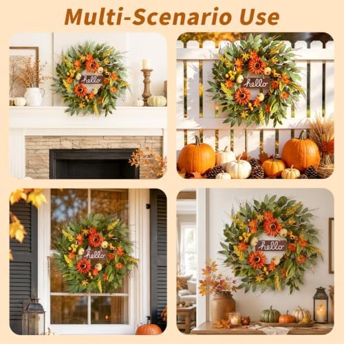 Qingbei Rina Fall Wreaths for Front Door Outside with Sunflower, 22 Inch - Image 4