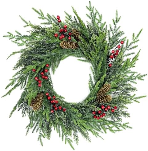 24 Inch Norfolk Pine Wreath for Front Door, Artificial Christmas Wreath by MAPCYON