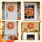 Fall Decor -Fall Wreaths for Front Door Outside,20-Inch Handcrafted Autumn Door Wreath with Colorful Pumpkins,Maple Leaves,and Delicate Bows, Autumn Decorations for Home Porch Thanksgiving Decor - Image 5