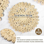 Kochorie 13.8 Inch Round Woven Placemats Set of 6 Handmade Corn Husk Placemats Natural Boho Rattan Woven Placemat Table Wicker Placemat for Farmhouse Spring Home Table - Image 2