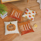 Set of 4 Fall Pillow Covers - 12x12 Inch Thanksgiving Decor Throw Pillows Covers with Pumpkins, Autumn Leaves - Decorative Home & Outdoor Sofa Couch Pillow Cases for Fall Theme Decorations (12 by 12) - Image 4