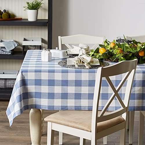 DII Stonewash Blue Tablecloth, 70 Inch Round, Denim Buffalo Check Plaid - Image 4
