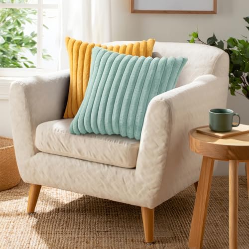 Pallene Faux Fur Decorative Throw Pillow Covers 26x26 Set of 2, Aqua - Image 4