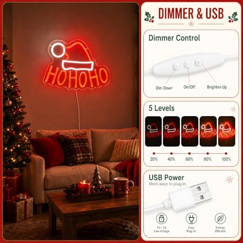 HOHOHO Christmas Neon Sign LED Wall Decor with Santa Hat for Holiday Home - Image 5