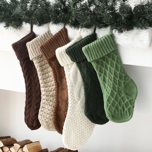 6 Pcs Cable Knit Christmas Stockings Large Christmas Stocking, Elegant - Image 6
