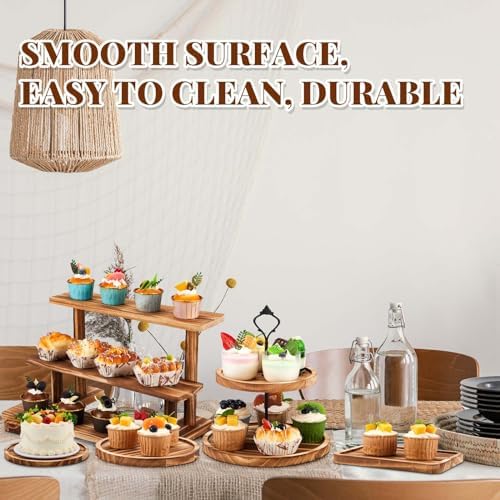 Roowest Set of 6 Rustic Wood Dessert Table Display Set - Cake Stands, Tiered Cupcake Tower & Serving Trays for Wedding, Baby Shower, Tea Party - Image 6