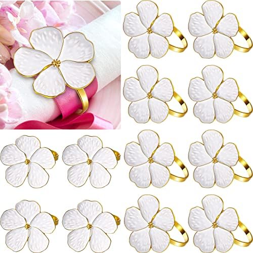 Patelai Set of 100 White Flower Napkin Rings Bulk Gold Napkin Ring Holders by Patelai