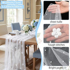 6 Pcs 29x120'' Pearl Tulle Table Runner 10ft Wedding Tablecloth, White - Image 4