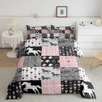 Girls Unicorn Comforter King Girly White Horse Bedding Western Cowboy Cowgirls Quilt Patchwork Buffalo Plaid Duvet Insert Arrow Stripes Wild Animal Soft Down Comforter 3Pcs Bedroom Decor,Pink Black - Image 2