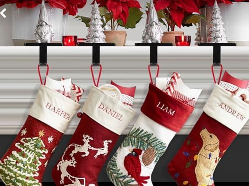 Black Metal Stocking Holders for Mantel, Set of 8 – Heavy Duty Christmas Mantle Hooks with Non-Slip Pads, Perfect for Holiday Decorations on Fireplace, TV Stand & Staircase - Image 4