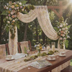 Champagne Floral Table Runner 10ft Embroidery Tulle Spring Wildflower Table Runner Seasonal Summer Butterfly Kitchen Dining Gauze Decoration for Wedding Baby Shower Birthday Party (3 Pcs) - Image 3