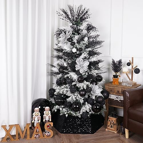XmasExp Christmas Tree Collar, 33.5 inch Sequin Halloween Tree Skirt Stand Base Cover for Home Decor, Large Size 6 Piece Black - Image 5