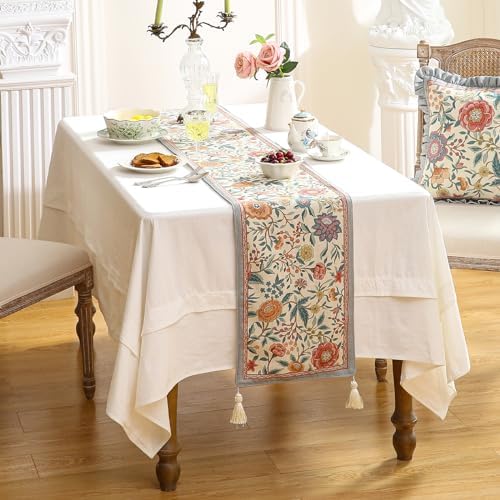 bilin gaier Designer Linen Long Table Runner,102"x12"-Flowershadow - Image 3