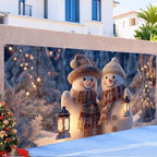 ANNA QUEEN Winter Garage Door Banner 6×13 FT, Smiling Snowman Couple with Lanterns, Cute Winter Outdoor Garage Decoration for Parties Home Decor - Image 5