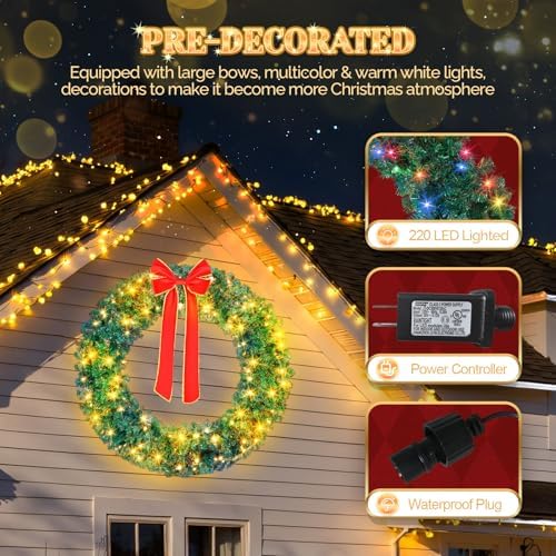VINGLI 60 Inch Christmas Wreath Dual Color Fence, Party Decor, Plug-in LED - Image 7