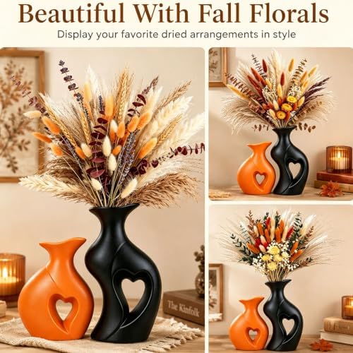 Fall Ceramic Vases Heart Shaped Vase Set of 2 (Orange & Black) - Image 6