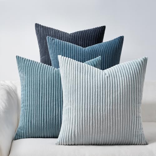 Topfinel BlueGray Throw Pillow Covers 24x24 Inch Set of 4,Soft Accent Corduroy Decorative Cushion Cover,Square Modern Pillow Case for Beach,Patio,Balcony,Living Room,Summer Gradient Shams Home Decor by Topfinel