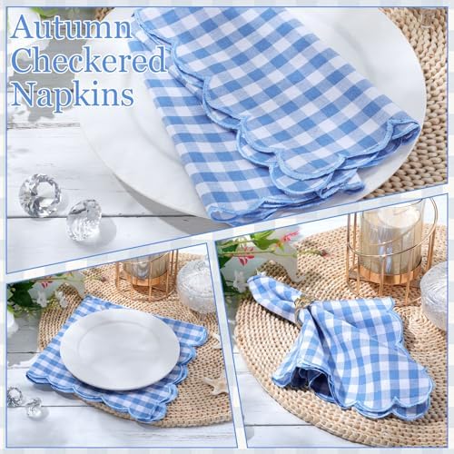 SmoothNovelty 24 Pack Buffalo Plaid Cloth Napkins 18x18 Inch Checkered Cloth Napkins Scalloped Soft Cotton Table Mat Washable Reusable for Dinner Wedding Holiday Birthday Parties (Classic,Sky Blue) - Image 3