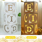Staraise Eid Mubarak Decorations- 3pcs Mubarak Eid Hollow Boxes with Lights,Eid Mubarak Decorations for Home,DIY Eid Mubarak Boxes for Ramadan Lights Decorations,Eid Decorations Party Decor - Image 6
