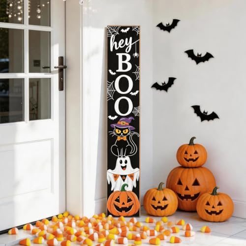 Foutcheou Halloween Sign With Hey Boo Ghost and Bats 47" （Black） - Image 5