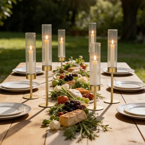 Gold Candlestick Holders Set of 6 Gold Taper Candle Holders for Candlesticks Hurricane Glass Candle Holder Bulk Tall Candle Stick Holder Decor for Fireplace Mantel Thanksgiving Christmas Wedding Table - Image 7
