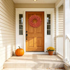 24" Orange Fall Wreath for Front Door, Artificial Mums Autumn Wreath - Image 6