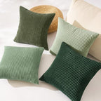 Topfinel Light Green Decorative Throw Pillow Covers Green Series,Winter Fluffy Corduroy Striped Euro Pillows Shams for Couch Bed Bedroom,Western Modern Hunter Green Pillowcase 20x20 Inch Set of 4 - Image 3