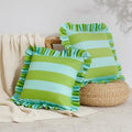 MONDAY MOOSE Decorative Throw Pillow Covers, Set of 2 Water-Resistant Striped Design with Ruffle Edge for Outdoor/Indoor Use, Pillow Inserts Not Included (16x16 inch, Light Green/Light Blue) by MondayMoose
