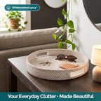 Jungle Culture Round Rattan Tray 14" • Whitewash Wicker Woven Basket Decor - Image 3