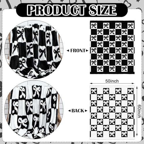 Buryeah Bow Knit Throw Blanket, Black and White, 50 x 60 Inch - Image 4