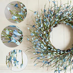 20inch Artificial Forsythia Flower Wreath, All Year Around Wreath for Front Door, Wedding Window Home Wall Indoor Front Door Decor (Blue, 20in) - Image 3
