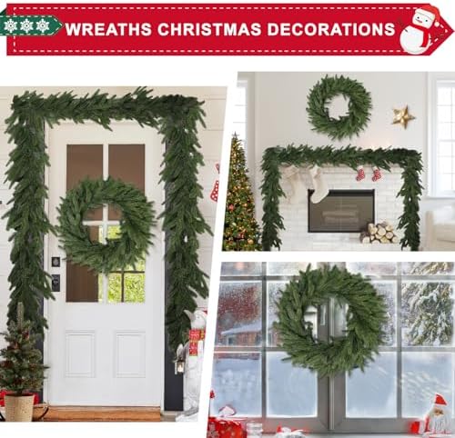 22 Inch Real Touch Christmas Wreath, Natural Droopy,Soft Bendable Faux Cedar Wreath, Christmas Wreaths for Front Door, Winter Wreaths for Front Door, Indoor Christmas Decorations for Home Decor - Image 6