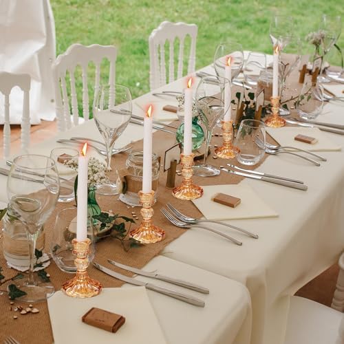 Suclain 24 Pcs Glass Candle Holder Set 12 Candlestick White Candles,Amber - Image 3