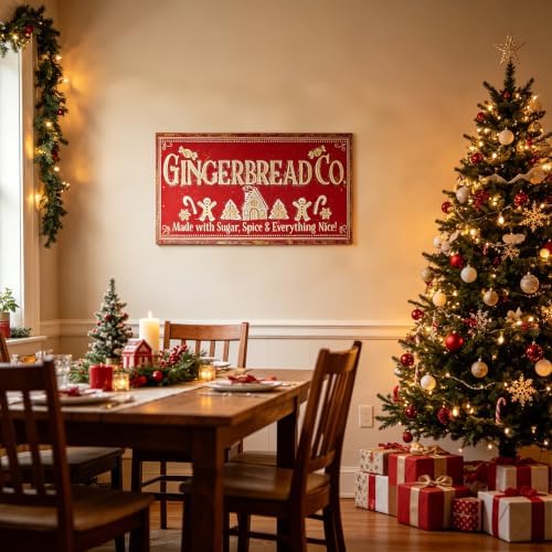 30" Vintage Metal Christmas Wall Sign - Gingerbread Co. Rustic Wall Mount Holiday Decor Distressed Wall Hanging Iron Painting Plaque Christmas Wall Art for Home Mantel Porch Bakery (Red#3) - Image 5
