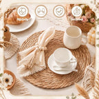 Fanfanwin Set of 6 Boho Woven Placemats with Khaki Napkins, 13 in - Image 3